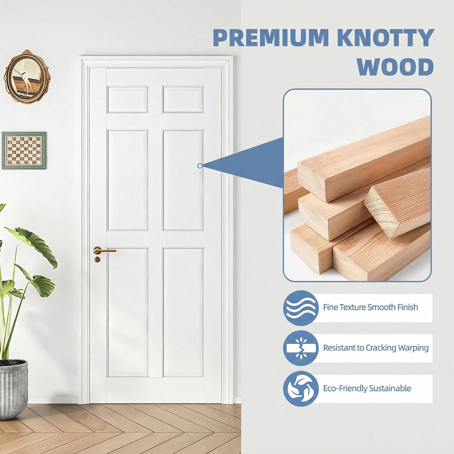 Casaphoria 30" X 80" 6-Panel Solid Core Wood Primed Slab Door, Standard Interior Door Perfect for Pantry Doors, French Doors and Pocket Doors, Unfinished Door Panel Without Hardware Kit