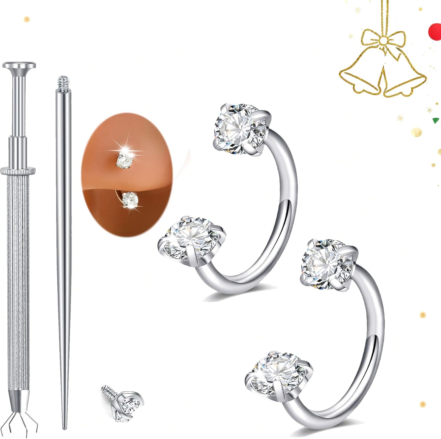 MODRSA Silver 20g Horseshoe Nose Ring Hoop 20 gauge Double Gem Horse Shoe Nose Rings for Women Surgical Steel Half Hoop U Shape Small Silver Tragus Earring Helix Piercing Jewelry Septum Rings 6mm 2pcs - Image 9