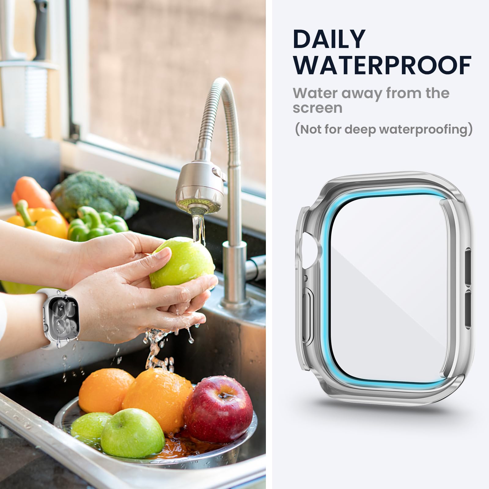 Kamita Wodoodporna obudowa kompatybilna z Apple Watch Series 11/Series 10 46mm, twarda obudowa PC z etui ochronnym ze szkła hartowanego, pełna osłona ochronna dla iWatch11/iWatch10 (srebrna)