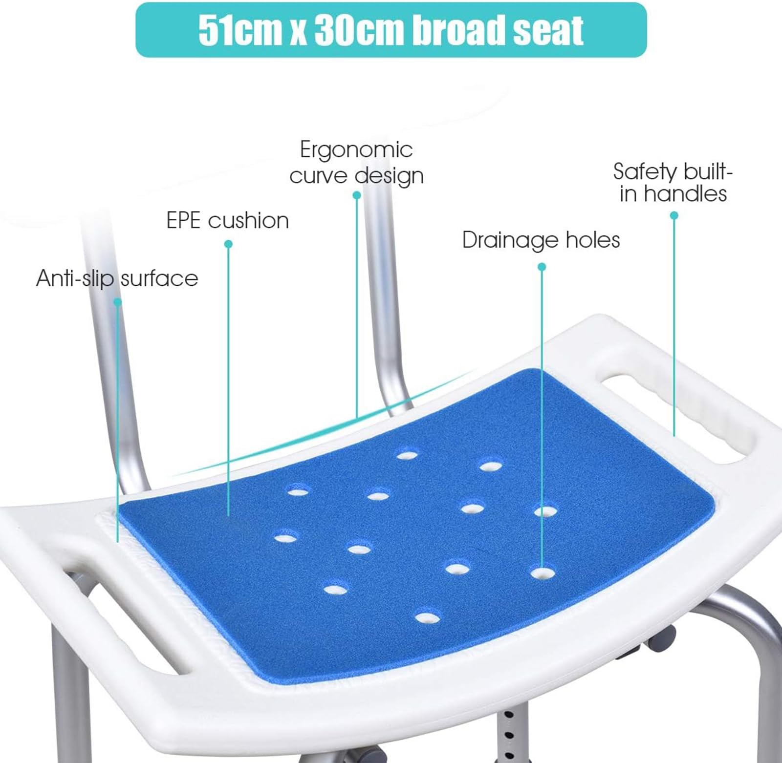 Silla De Ducha con Respaldo De Baño para Adultos Antideslizante Altura Regulable Ayuda para Baño para Ancianos Discapacitados Y Movilidad Reducida