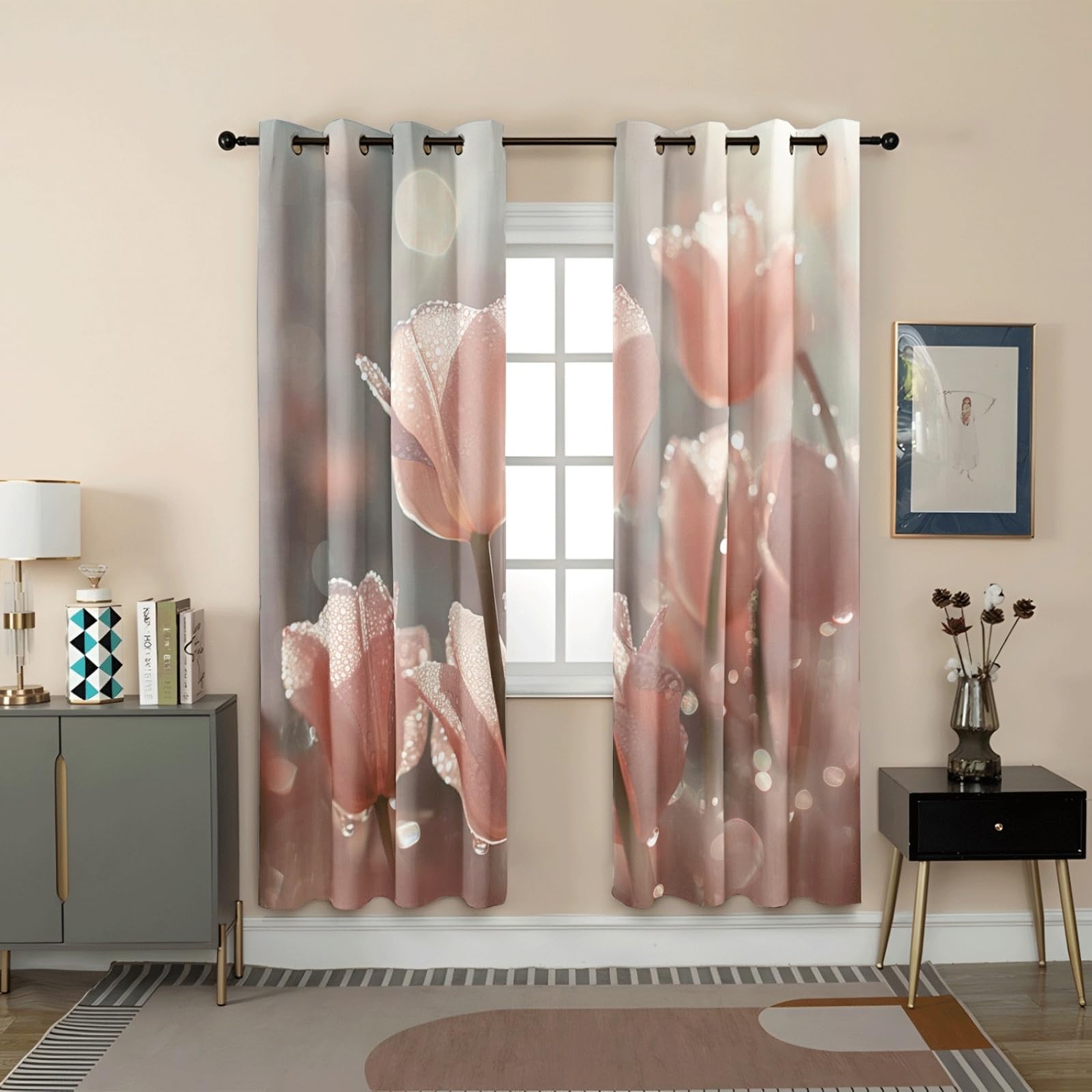 Rideau Occultant Thermiques Fleur Élégante Grise Rideau Thermique Isolant Anti Froid Polyester Lavable en Machine Facile à Installer Rideaux Salon Chambre Décoration 2x75x166 cm