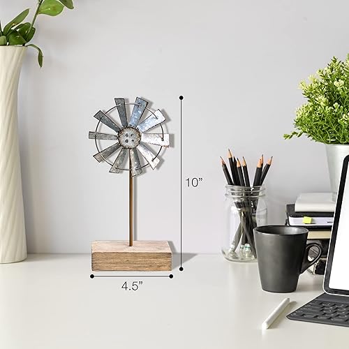 Miniatura 3 de CWI Gifts Simple Windmill Mesa Sitter  Molino de viento de metal galvanizado de 10 pulgadas  Decoración de mesa de granja