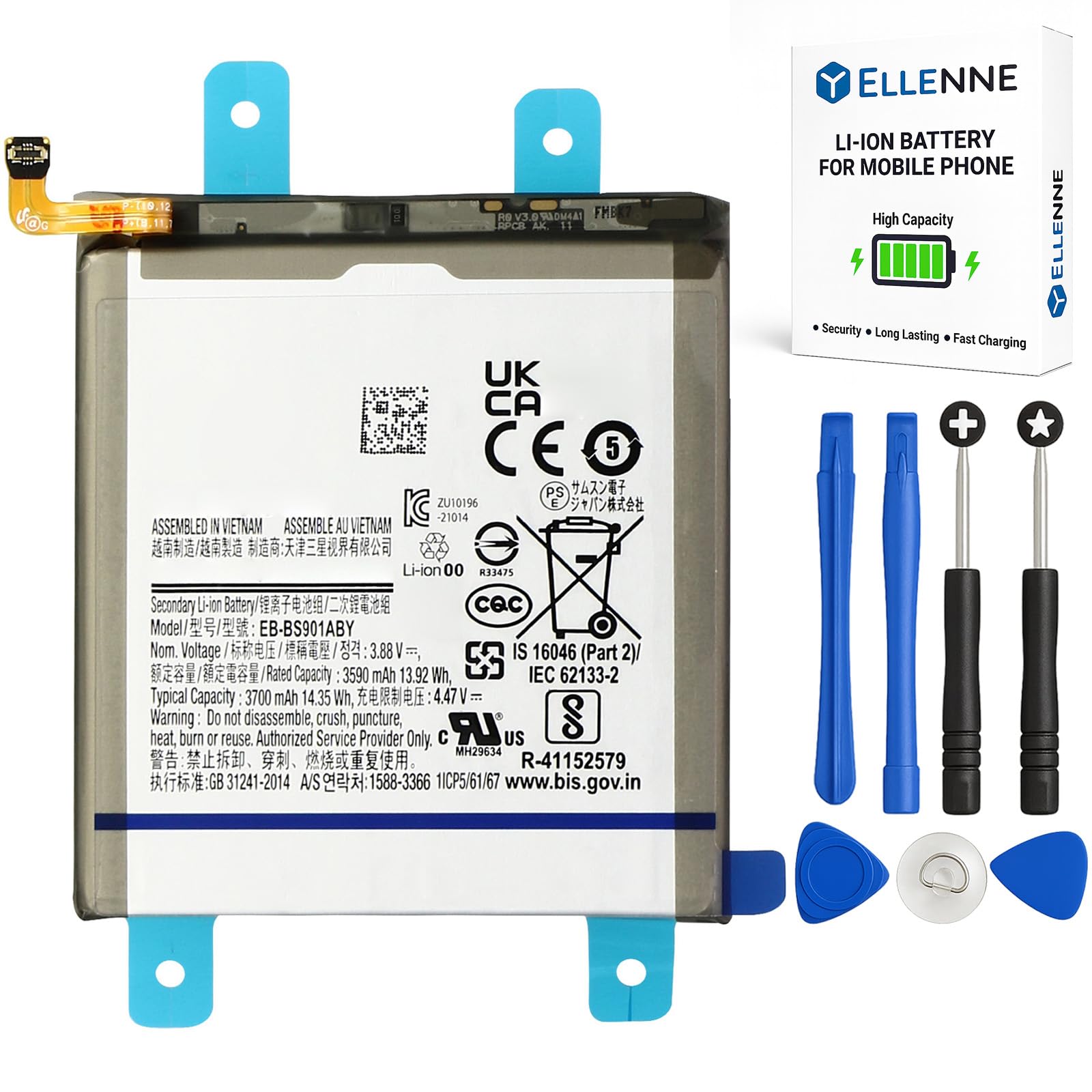ELLENNE - Batteria per Samsung Galaxy S22 EB-BS901ABY SM-S901 da 3700mAh con Kit Cacciaviti Incluso
