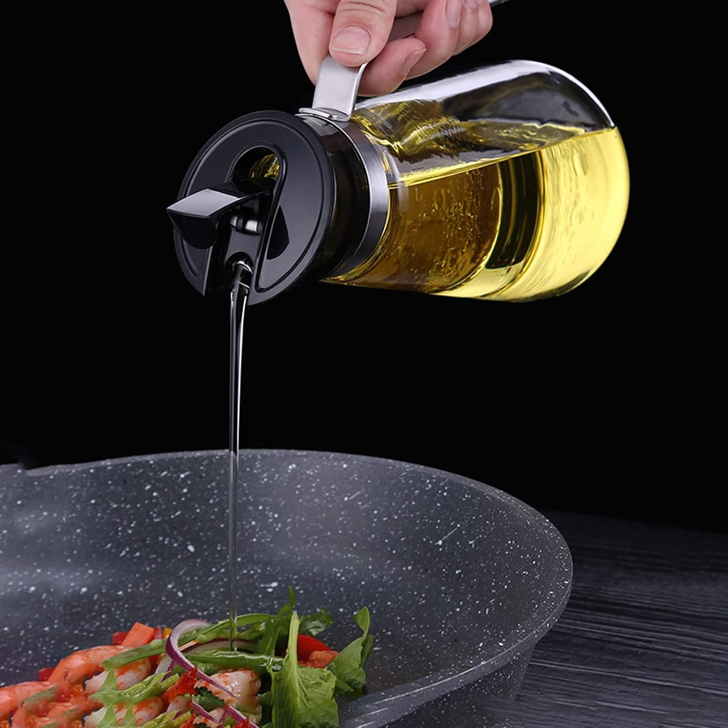 Oil Oil Container, Pressure Seal,Oil Return Design, Black Handle Kitchen Cooking Seasoning Container
