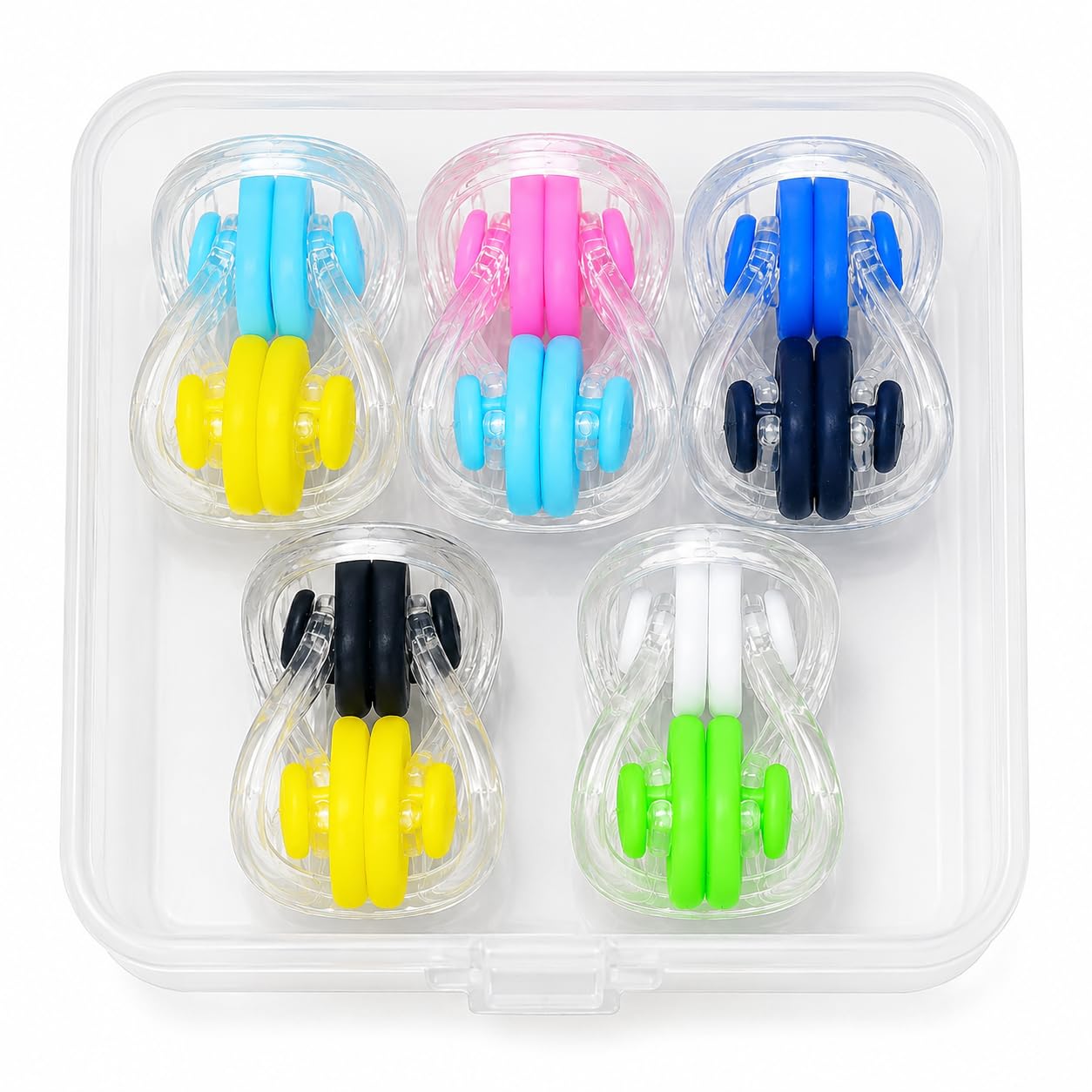GHKJOK Swimming Nose Clips Set of 10 with Adjustable Silicone Bands in Transparent Box - Multi-Coloured Waterproof Nose Plugs for Adults Kids in Surfing Aqua Fitness Water Sports Swimming Pool