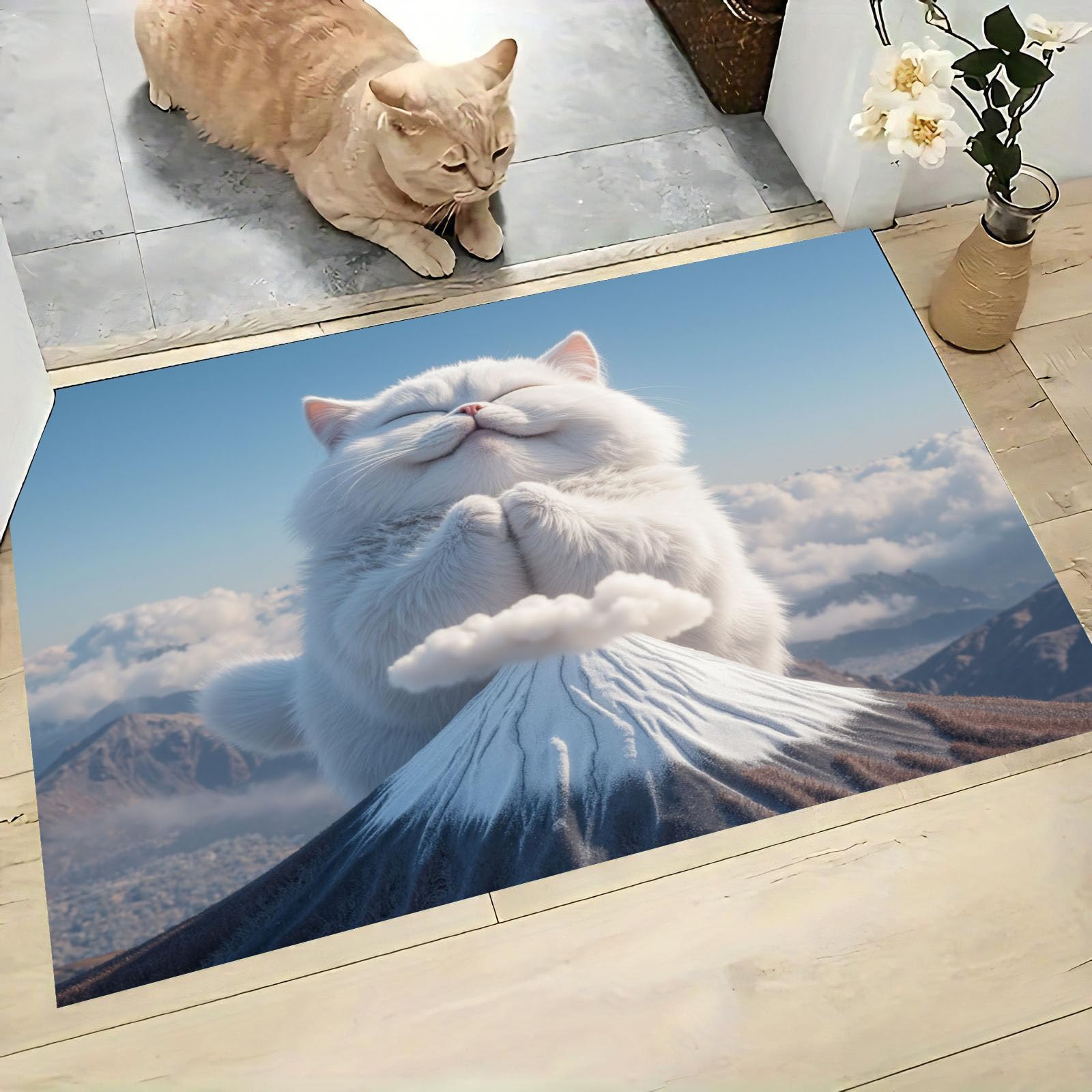 Tapis de porte lavable ultra absorbant chat mignon 60x90 cm avec envers TPR antidérapant