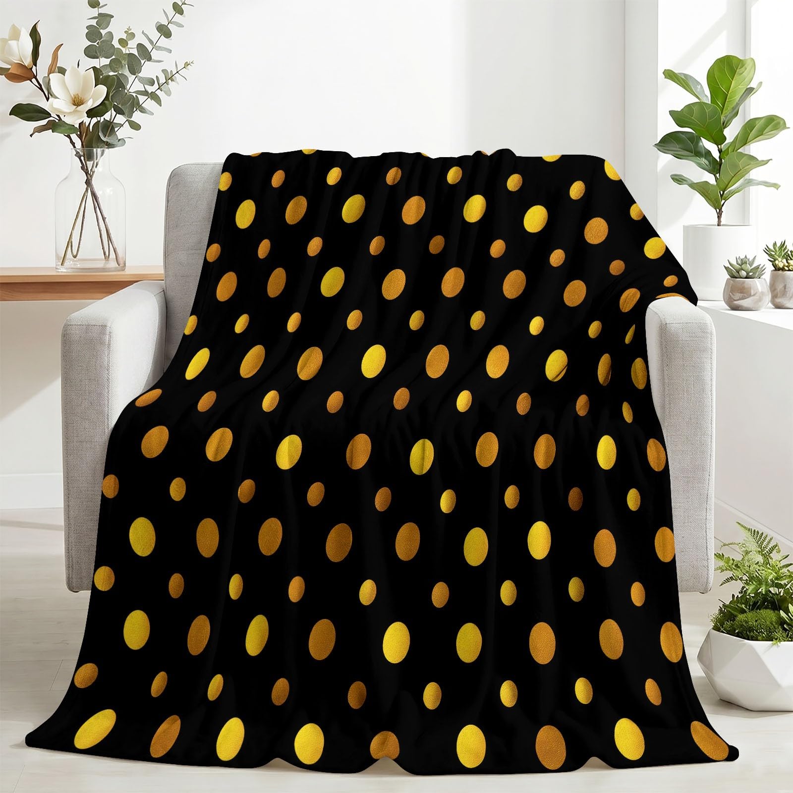 Goldene Punkte Luxus Art Deco koc flanelowy miękki 150 x 200 cm