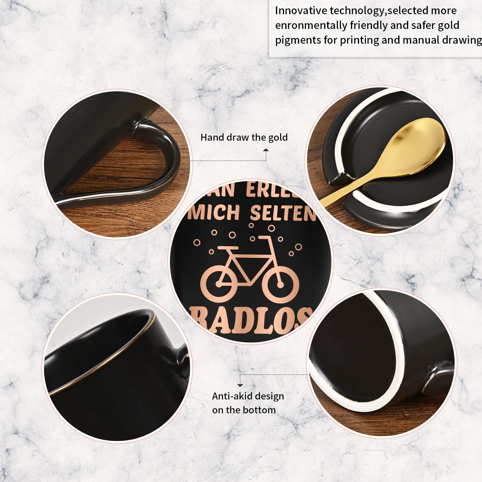 Tazza Regalo Per Ciclisti Con Frase Divertente: 'Man Erlebt Mich Selten Ohne Fahrrad' – 400 Ml, Nero. Il Regalo Perfetto Per Chi Ama La Bici!