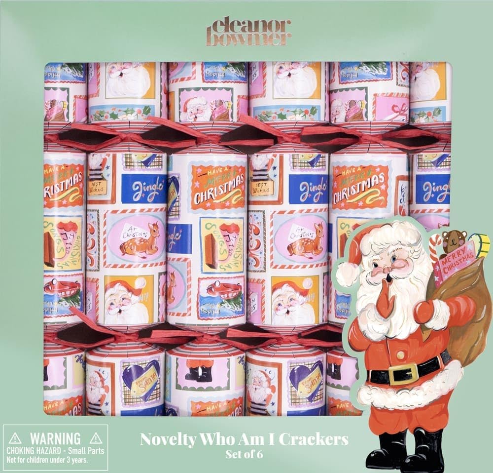 Celebration Crackers Multicolor Eco Friendly Eleanor Bowmer Range Luxury Christmas Crackers - Tray Of 6 X 13 Inch - Luxury Deluxe Christmas Cracker - Fsc Mix - Who Am I Game Santa Design