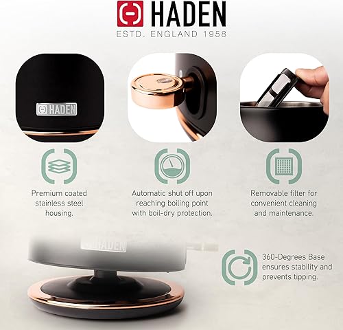 Miniatura 3 de Haden Heritage - Tostadora de acero inoxidable de 4 rebanadas de ranura ancha con hervidor de agua eléctrico de acero inoxidable de 1.7 litros,