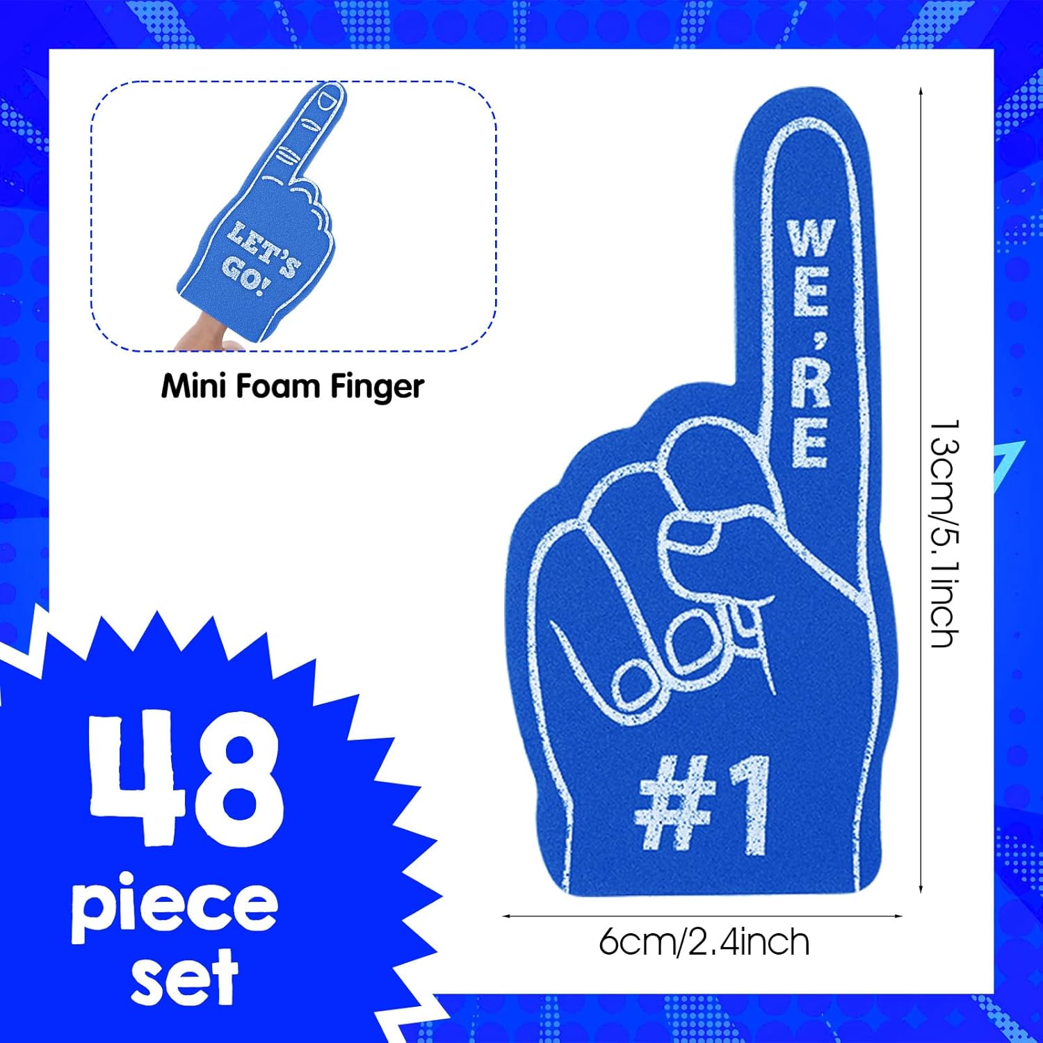 48pcs Sport Party Favors Mini Foam Fingers #1 Basketball Baseball Football Soccer Team Cheerleader Gifts for Sports Events Birthday Supplies