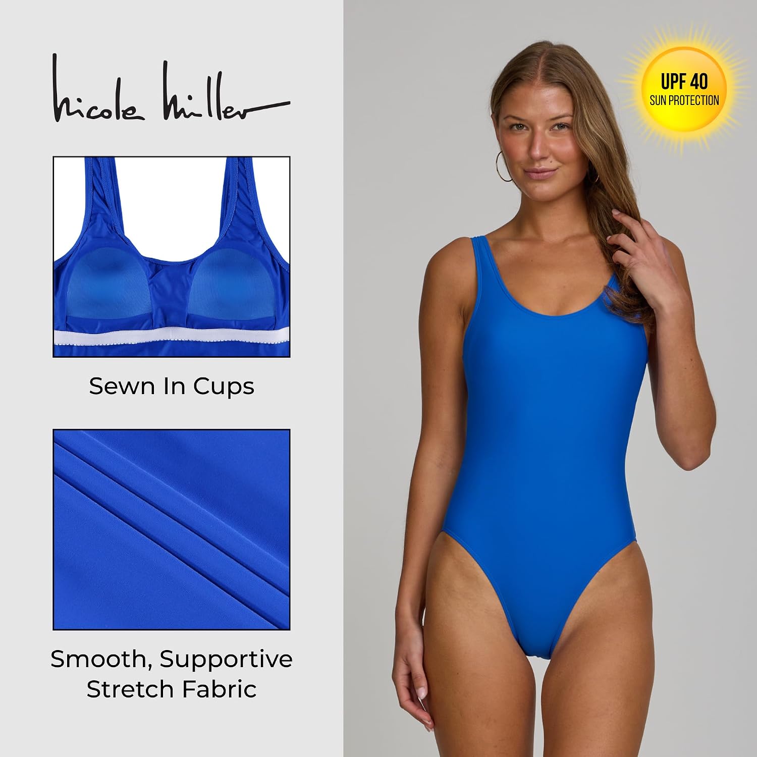 Nicole Miller One Piece Swimsuit Women - Scoop Back Ladies Bathing Suit, Retro Vintage Sexy 1 Piece Swim Suit