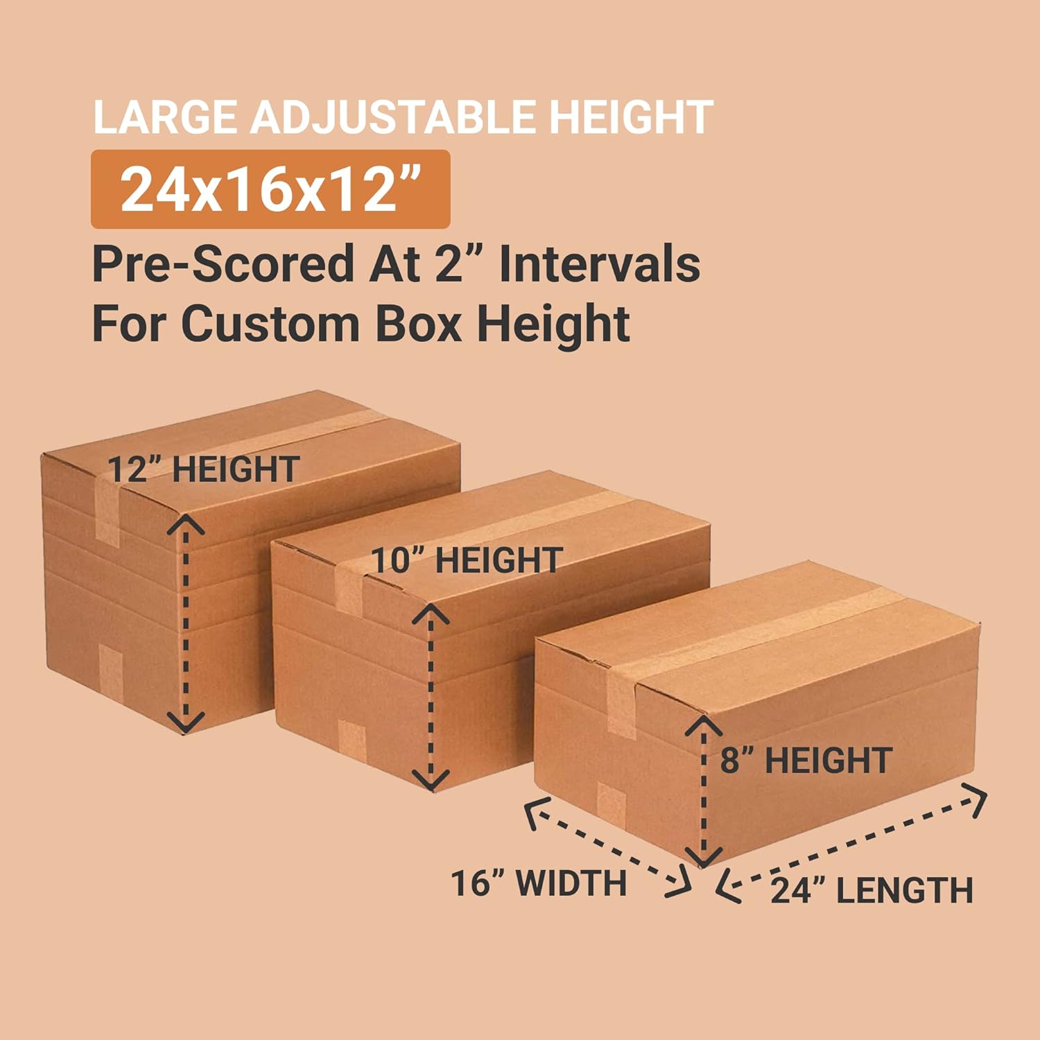 BOX USA Shipping Boxes Multi-Depth 24"L x 16"W x 12"H, 15-Pack | Corrugated Cardboard Box for Packing, Moving and Storage
