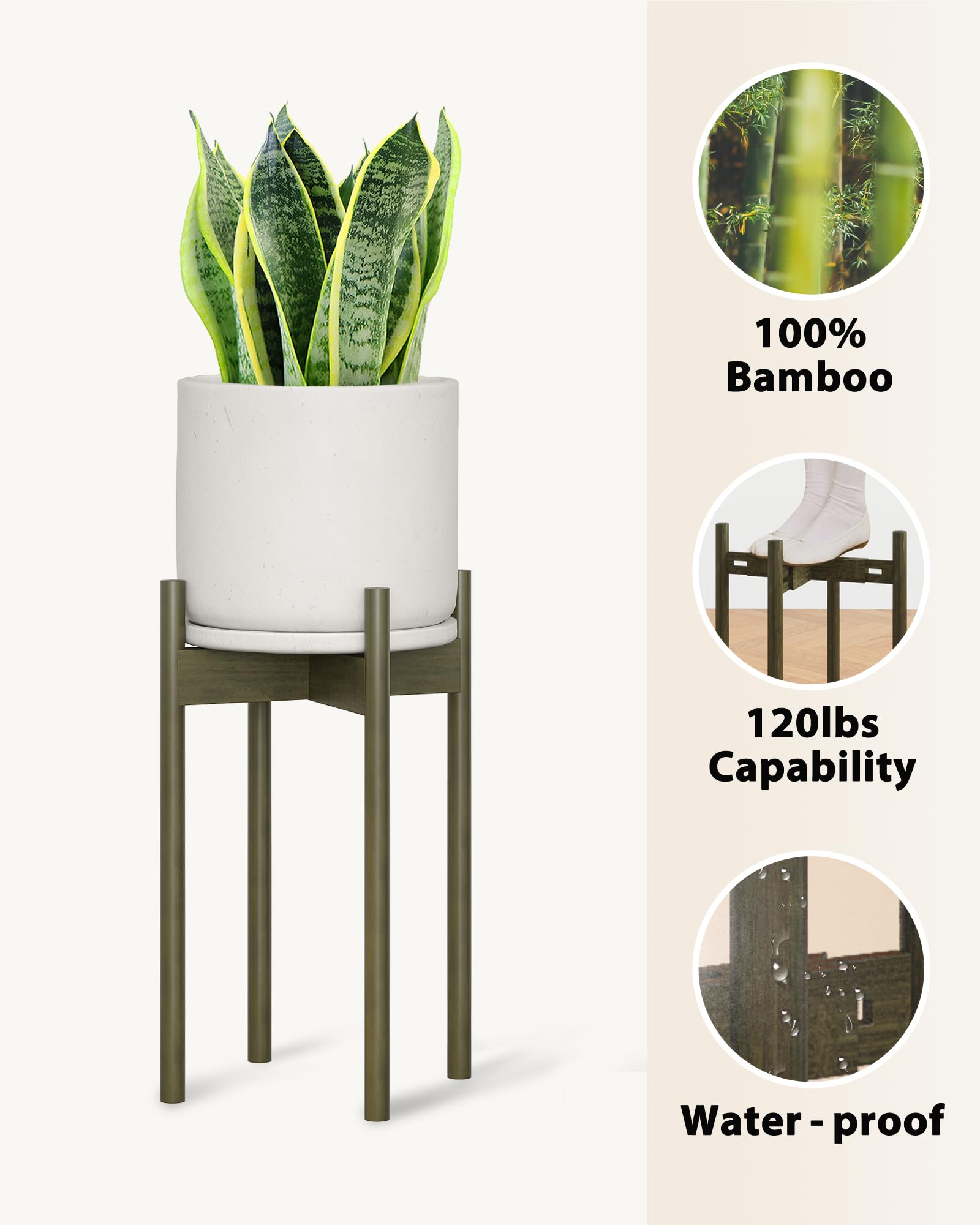 GENTINGBRO Support de plantes réglable en bambou pour intérieur de 20,3 à 30,5 cm, petit support de plante haut pour plantes d'intérieur, support de plantes à un seul sol, pour salon, balcon, chambre