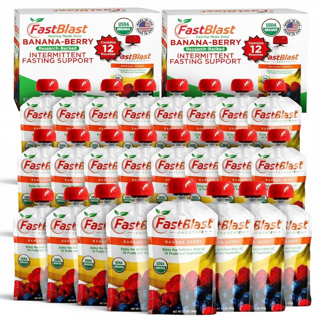 Fruit Smoothie Pouches Banana Berry - 2 Pack, 24 Pcs USDA Organic Gluten Free Snacks for Adults, No Added Sugar, Protein Pouches Adult Meal Replacement, Smoothie Packs Support Balanced Nutrition