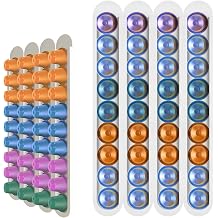 Bamboo Coffee Pod Holder, Adhesive Wall Mount No Drilling for Cabinet Door, 36-Capsule Storage Set of 4 Vertical/Horizontal Compatible with Nespresso Original Line-White