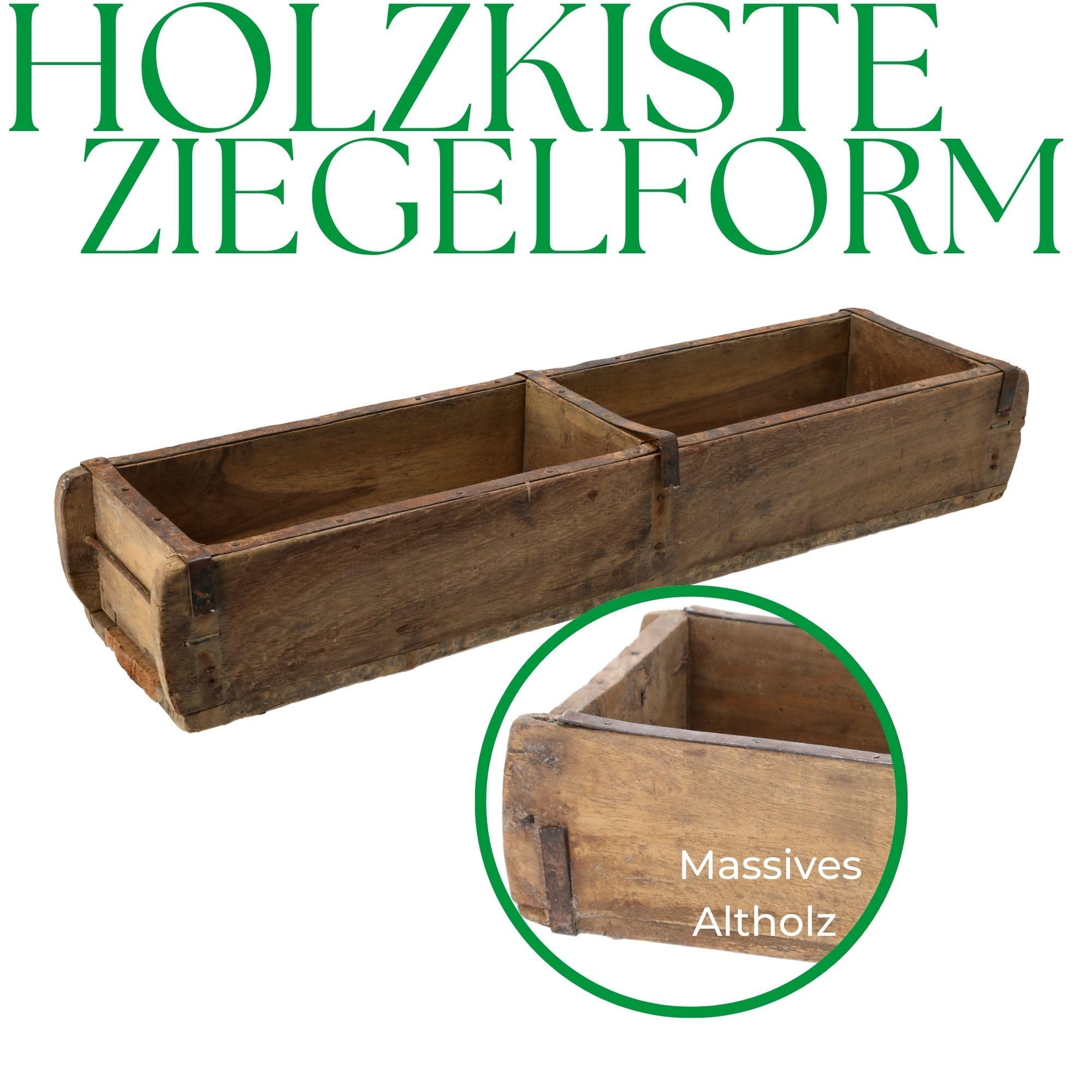 Novaliv 3x Holzkiste Vintage 58 x 15 x 10 cm Alte Ziegelform Holz Groß ZWEI KAMMER Allzweckkiste aus recyceltem Altholz Balken Jede Form EIN Unikat