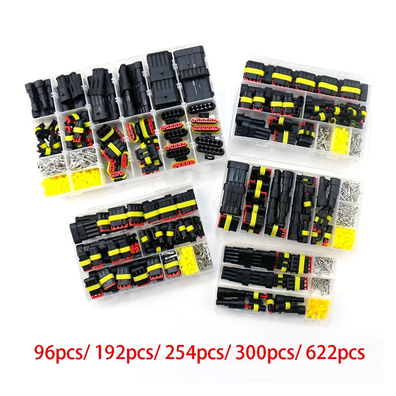 Kit de conectores a prueba agua, conector rápido cable automotriz, cableado eléctrico for coche, enchufe sellado automático 1, 2, 3, 4, 5 y 6 pines(192pcs)