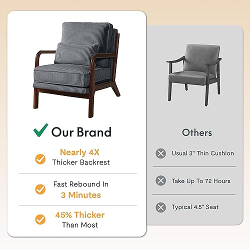 Miniatura 5 de FLEXISPOT AC1 - Silla decorativa, sillón moderno de mediados de siglo con marco de madera, cómoda silla de lectura tapizada de pana con almohada