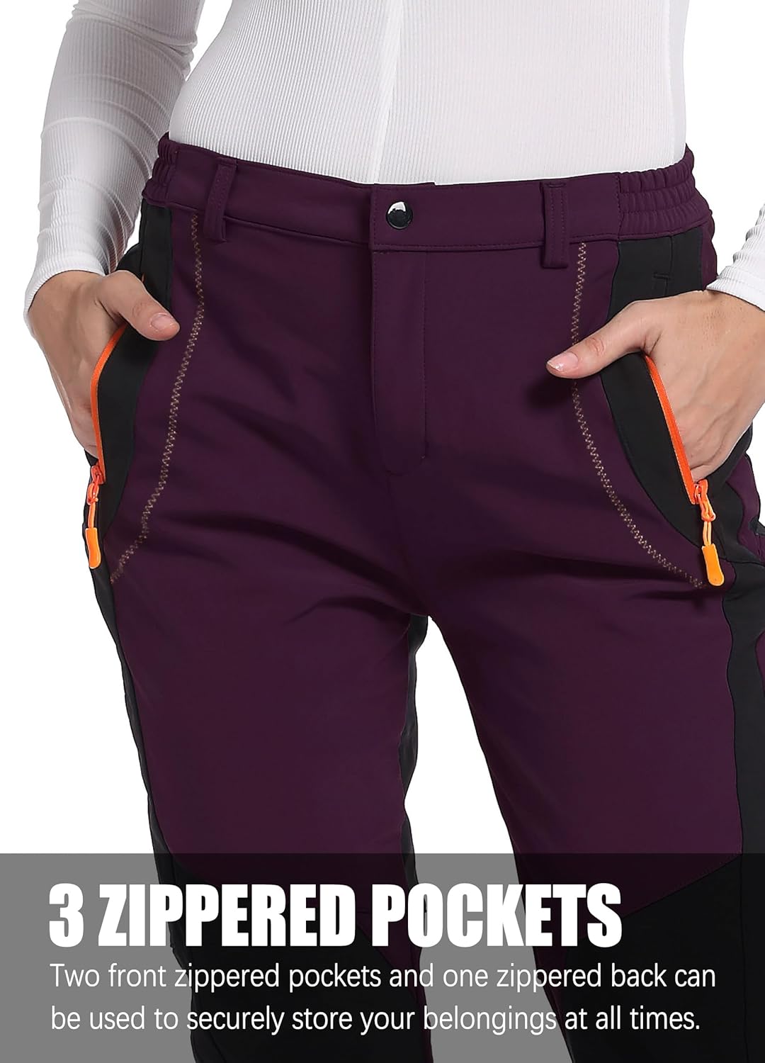 Women's Snow Ski Pants Fleece Lined Winter Outdoor Waterproof Insulated Warm Softshell Hiking Cargo Pants - Image 2