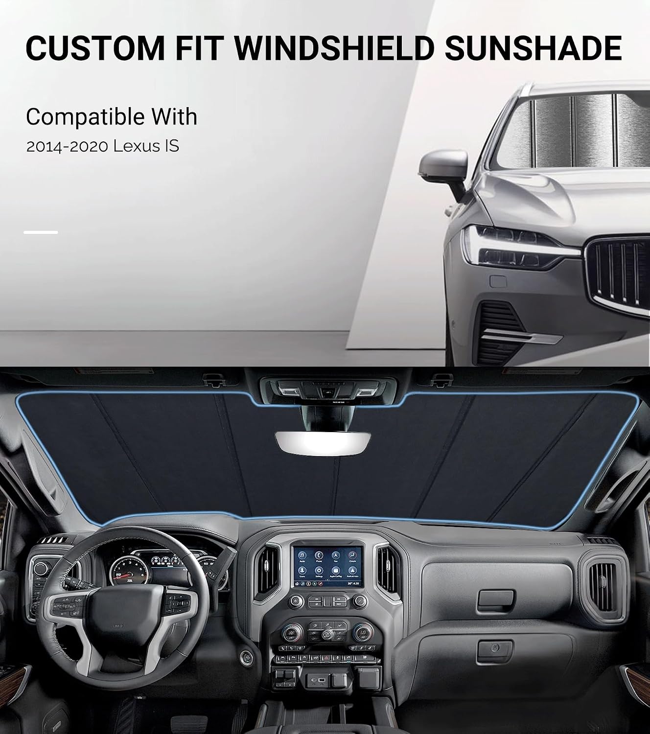 Pigenius Windshield Sun Shade for Lexus IS200t/IS250/IS300/IS350/IS F 2014-2020 - Metallic