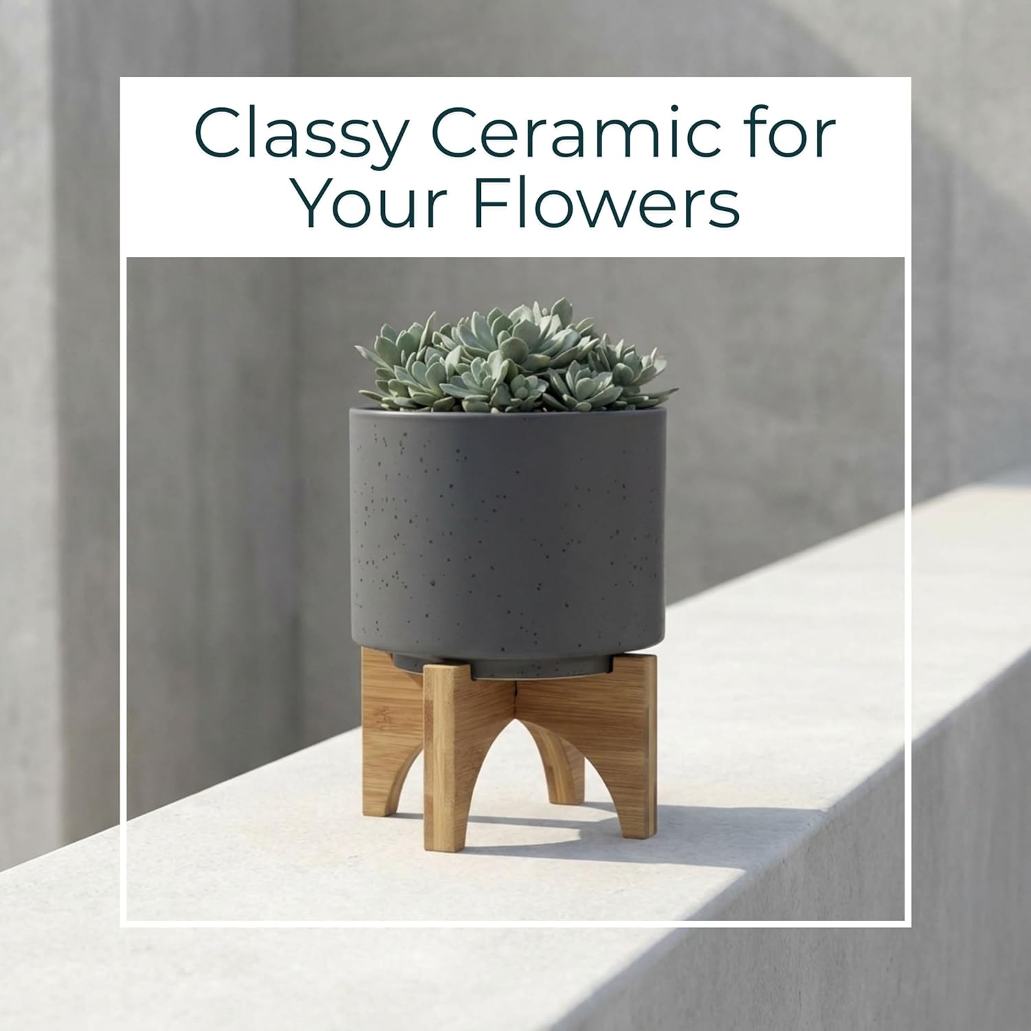 Ceramic Planter With Stand Indoor Plant Stand – Elevated Plant Stand For Displaying Greenery, Living Room, Bedroom, Office, Or Patio, Minimalist Garden Accent For Home Decor – 7", Gray