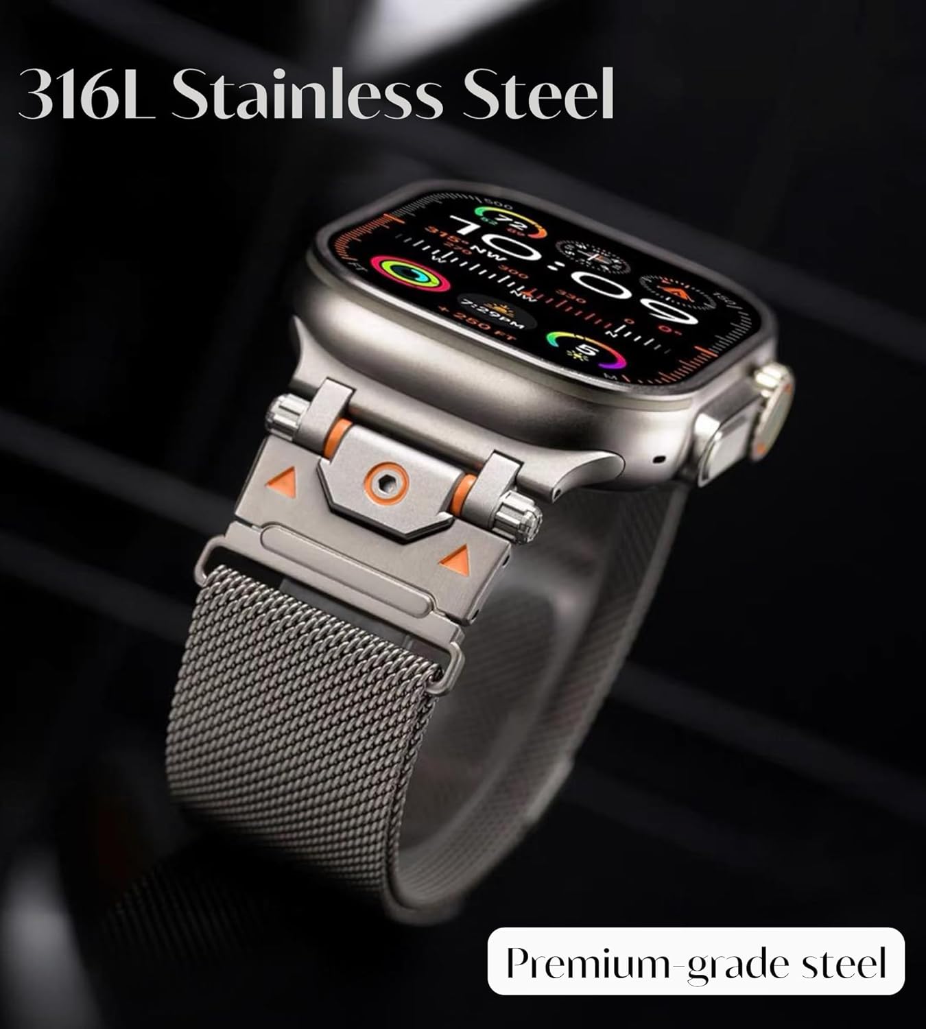 Milanese Loop for Apple Watch Ultra 2 Band 49mm 46mm 45mm 44mm Men Women, Stainless Steel Mesh Strap with Magnetic Clasp & Metal Connector for iWatch Series 10 9 8 7 6 5 4 SE - Image 3