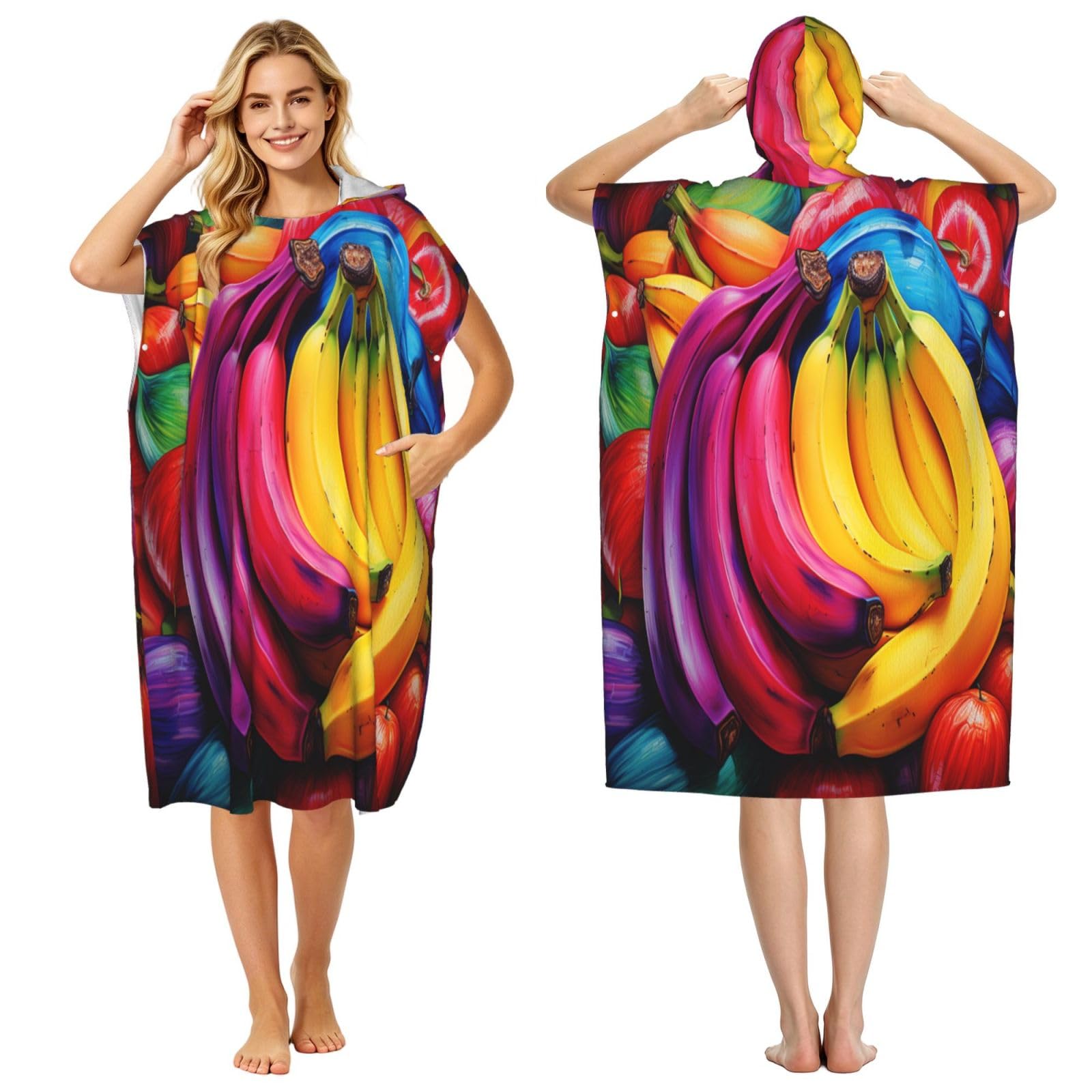 KLGRTJHK Bananas Adult Hooded Beach Poncho Towel 43"X35"