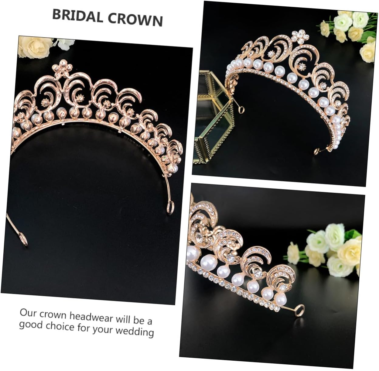 Bridal Crown with Pearls and Rhinestones Baroque Style Wedding Headdress for Women Bride Elegant Party Hair Accessory Gold Circlet