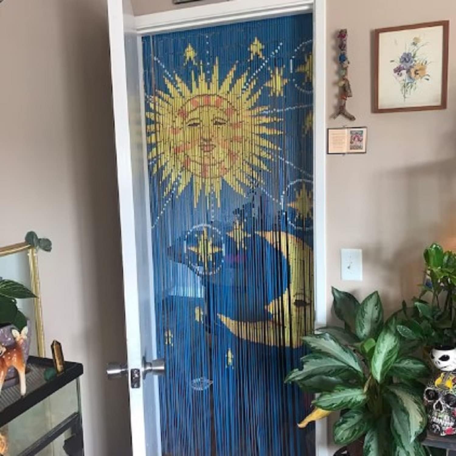 Sun & Moon Beaded Curtain for Doorway - 90-Strand Door Beads - Hanging Bead Curtain 35.5" x 78" for Doors & Closets