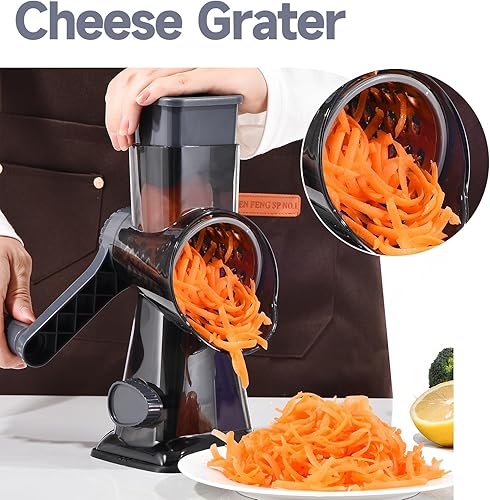 Miniatura 7 de Rallador rotativo de queso con asa, triturador de cocina, rallador de rebanador, rebanador de hielo, queso, verduras, nueces, patata, calabacín,
