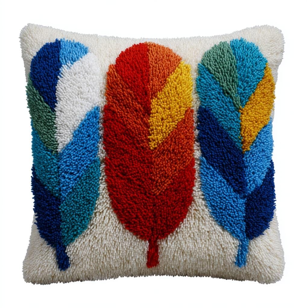 WallustrioaW Latch Hook Pillow Case Kits,Colorful Leaves,Embroidery Kits DIY Latch Hook for Aadults Cross Stitch Cushion,17x17in