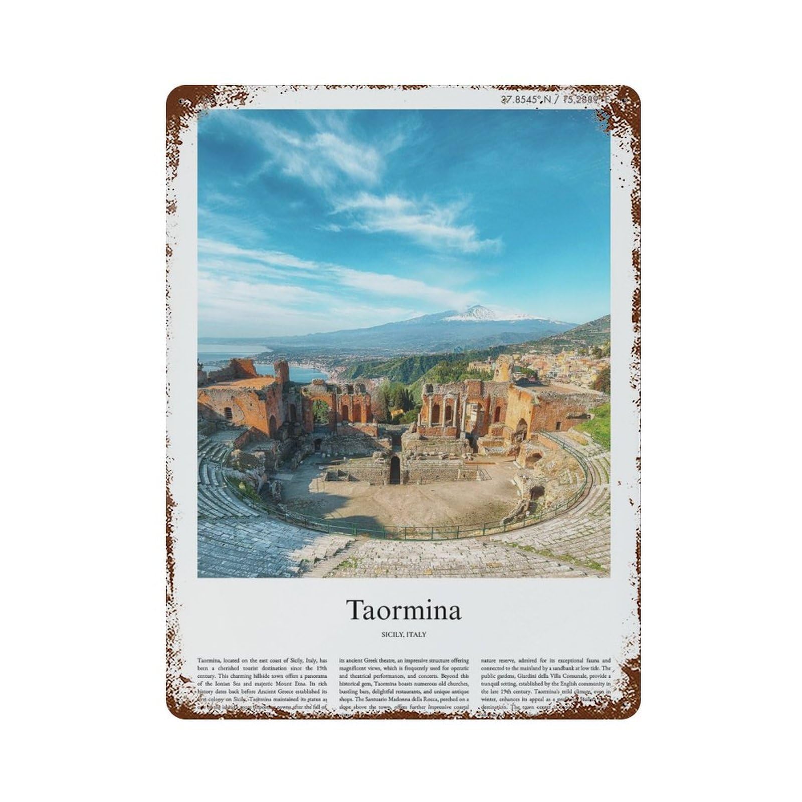 xiaoxiaoshen Taormina Sicily, Italy City Scenery Wall Decor Art Metal Tin Poster Modern Home Decor Art Home Bar Shop Decorations Vintage Sign 40x30cm