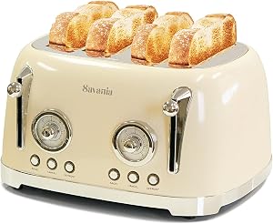 Savania 4-Slice Stainless Steel Wide Slot Vintage Bread Toaster (Beige-4 slice)