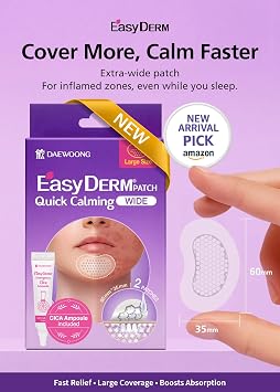 EasyDerm Quick Calming Magnesium Patches WIDE 2 Large Face Acne Patches for Breakouts, TikTok Viral Microdot, With Bonus CICA Mini Ampoule, Summer and Travel Essentials