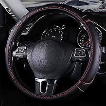 Car Steering Wheel Cover, One 38 cm Ultra Thin Non-Slip Steering Wheel Cover, Leather, Steering Wheel Cover, Four Seasons, Universal, Durable Car Steering Wheel Cover (Black)