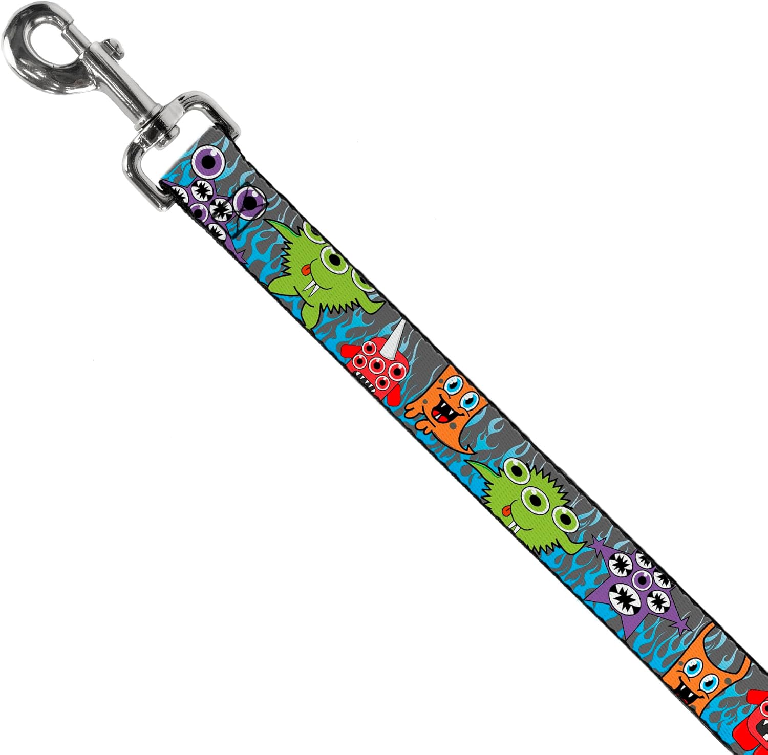 Buckle-Down Pet Leash - Cute Monsters Gray/Flame Blue - 6 Feet Long - 1.5" Wide