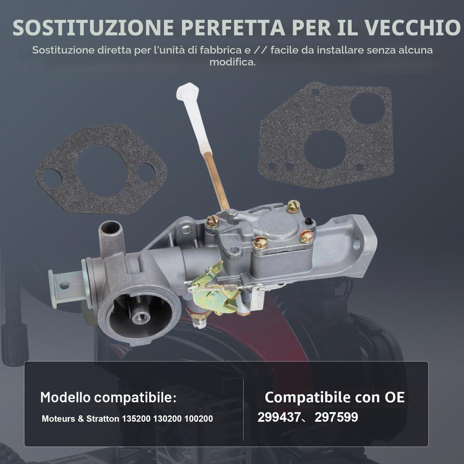 Kit carburatore 299437 per 4 tempi, adatto per piccoli motori & Stratton 135200 131231 100200