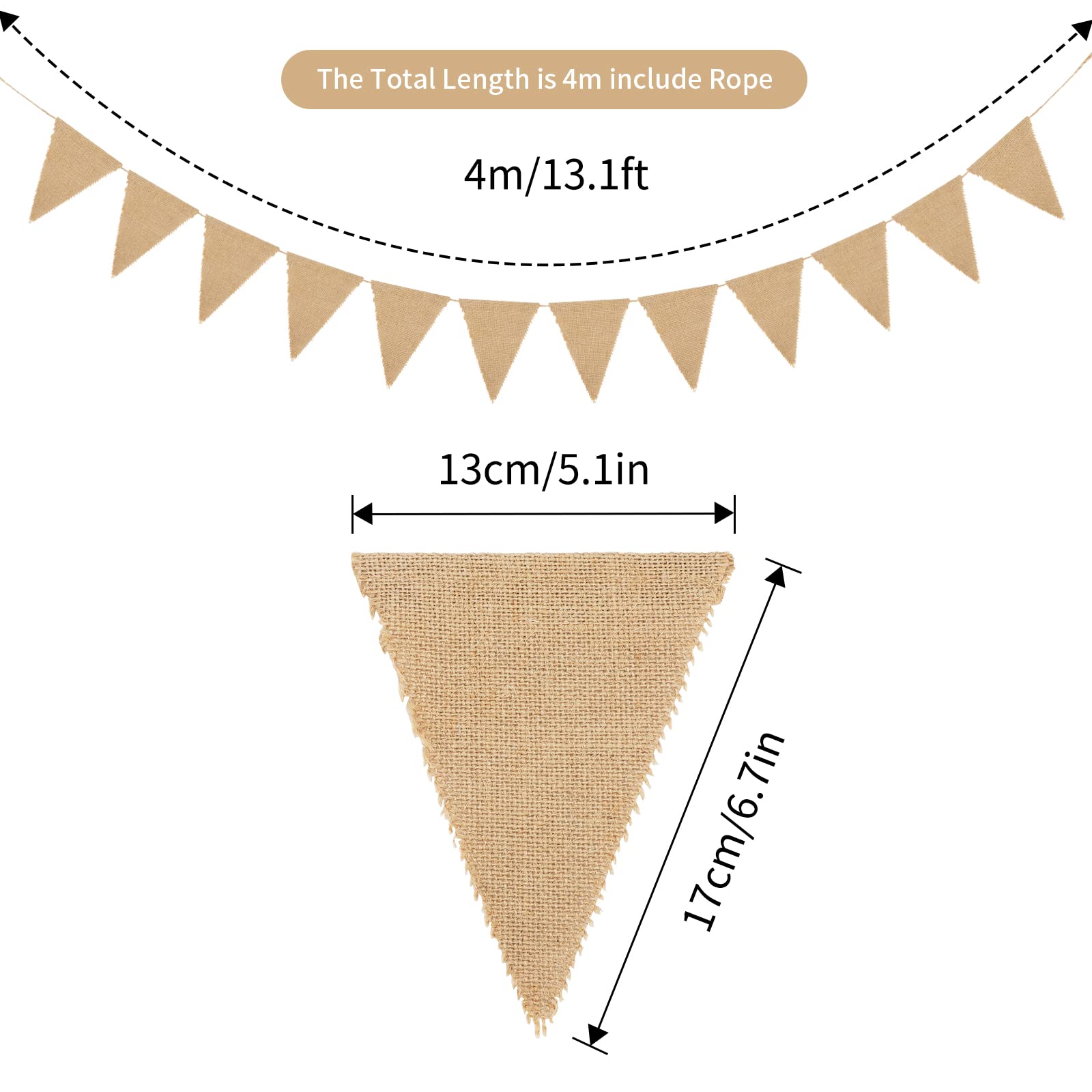13 Flags Vintage Jute Hessian Burlap Banner Happy Birthday Party Photography Props Celebration Party Decoration Banner - 15