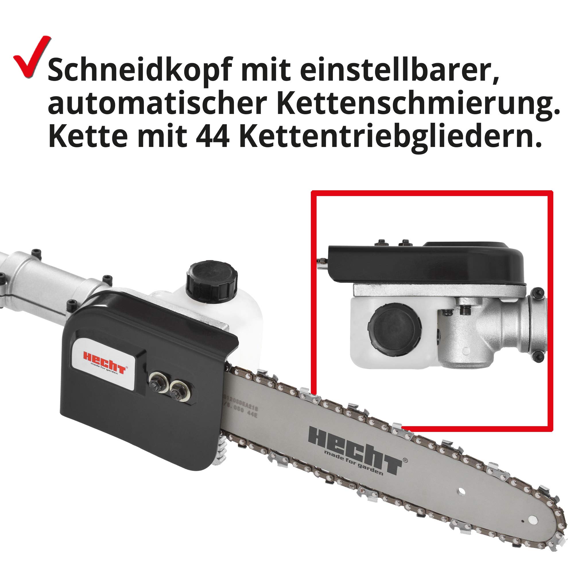 HECHT Benzin Hochentaster Teleskopsäge Motorsäge mit 26 ccm Hubraum, 34 cm Schwert und Teleskobstange bis zu 4,27 m Verlängerung für kraftvolles sicheres sägen in hohen Baumkronen (Hochentaster Rot)