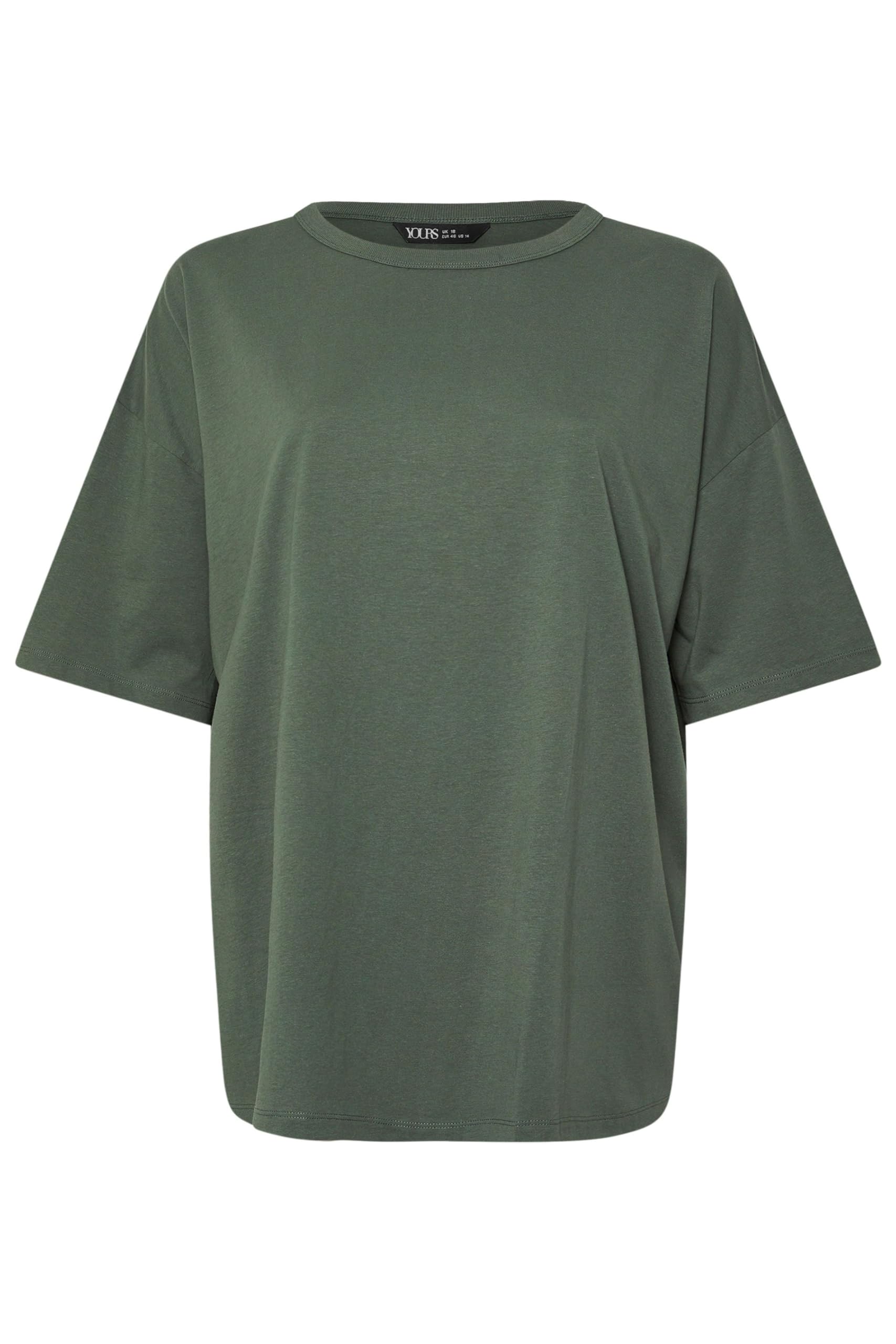 Yours Curve Green Oversized Boxy T-Shirt - Women's - Plus Size Curve