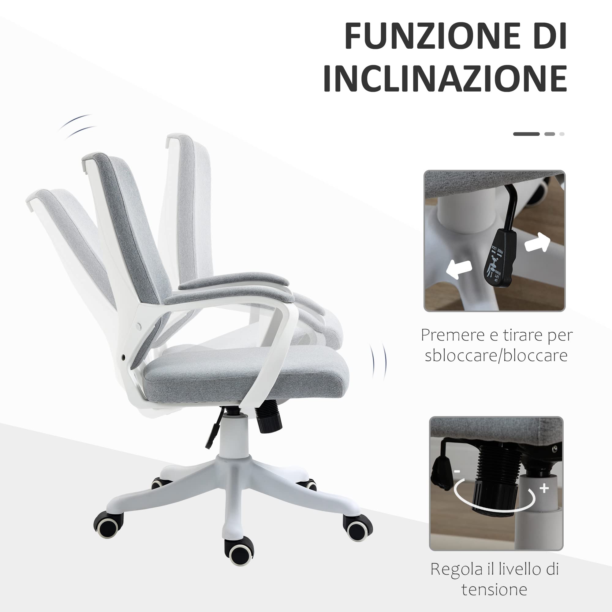 Sedia Da Ufficio Ergonomica Vinsetto - Regolabile, Girevole, Con Dondolo E Supporto Lombare, Grigio