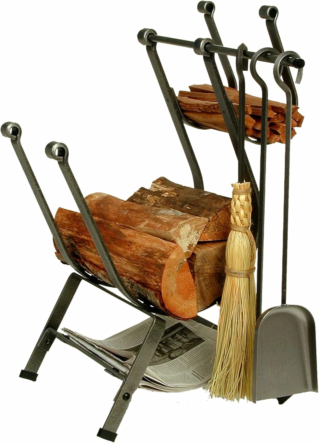 Enclume Front Loading Log Rack with Fireplace Tools, Hammered Steel