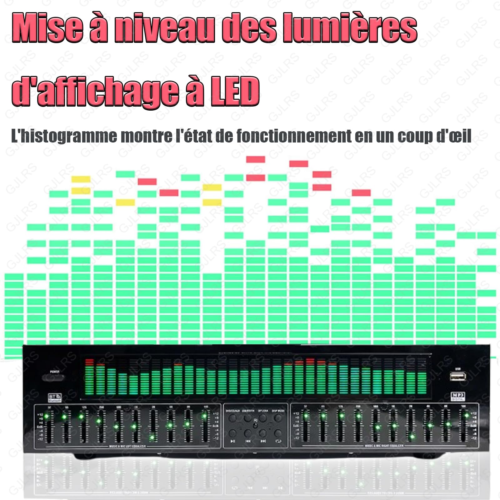 Égaliseur Graphique Stéréo 31 Bandes, Contrôleur D'effet Équilibré, Qualité Sonore Haute Définition, Rapport Signal/bruit > 95 DB, Signal D'affichage À 30 Lumières, Prend En Charge 12 Modes De Saut