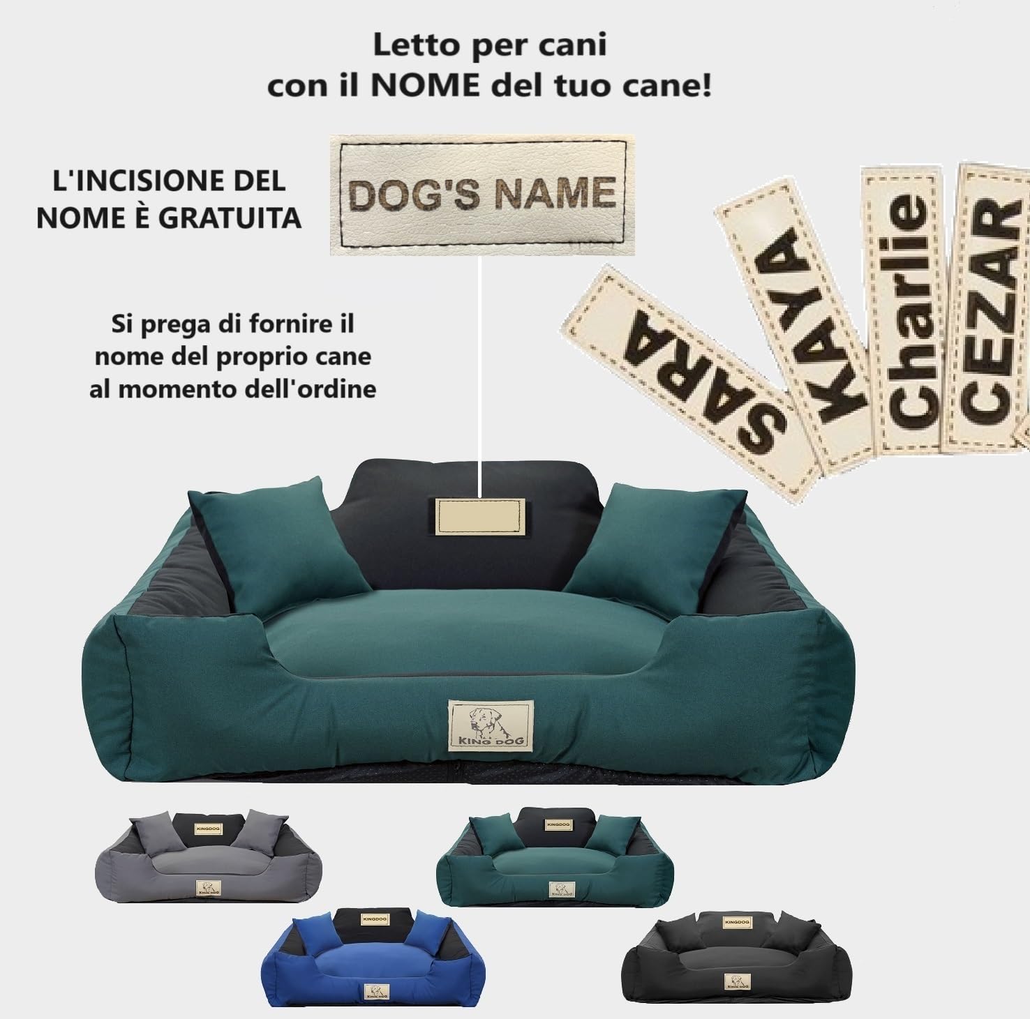 Letto per Cani Medio Taglia M 75x65 cm | Personalizzazione - Nome del Cane | Copertura Rimovibile e Lavabile | Divano per Cani Adatto al Lavaggio | Base antiscivolo | Cuccia Cane Interno Verde