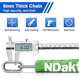 NDakter Bike Lock, 5 Digit Combination Heavy Duty Anti Theft Bicycle Chain Lock, 2.62/3.2/4.27/5/6Ft Long, High Security Resettable, Suitable for Bike, Scooter, Door, Gate, Fence-4/6mm Thick