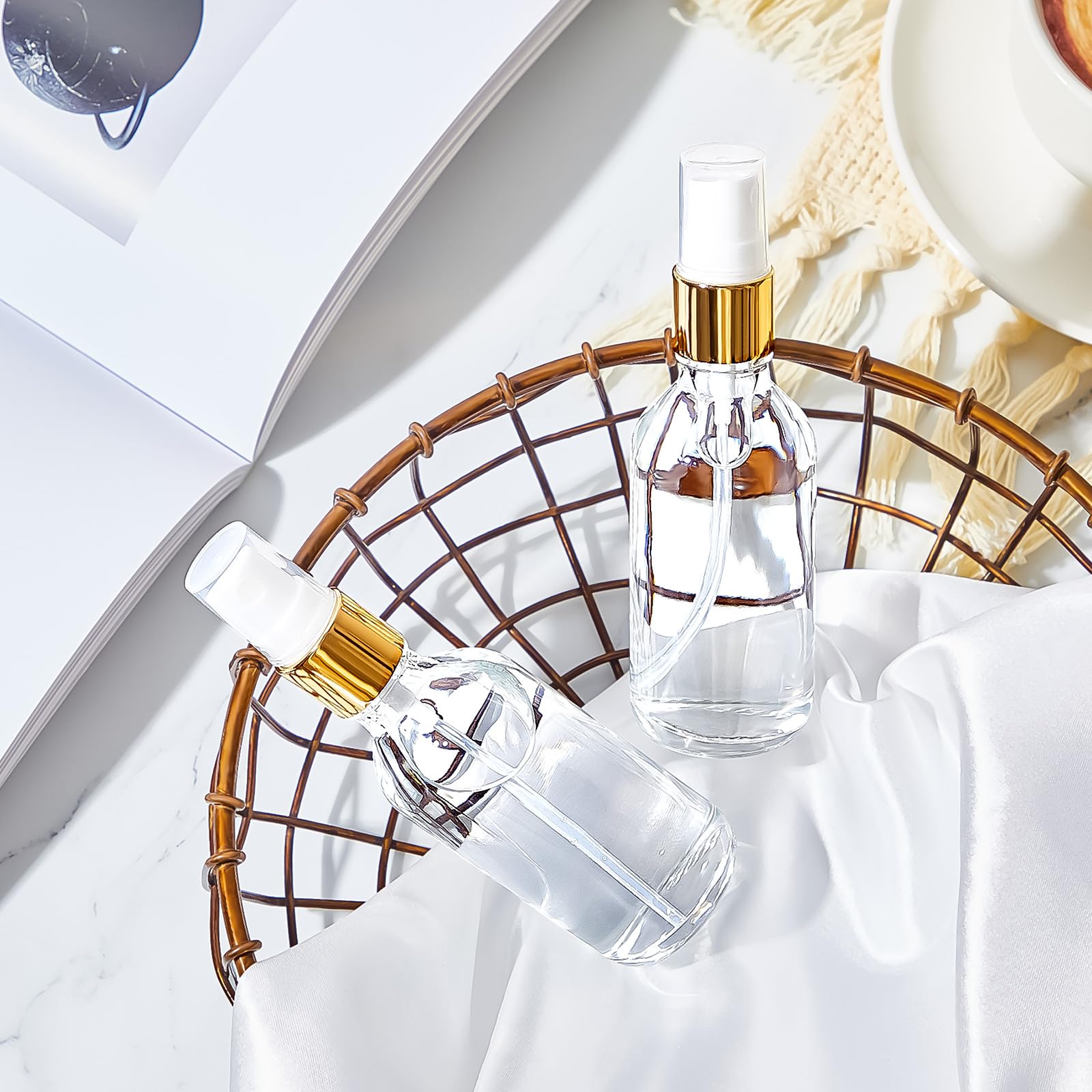 Tessco 20 sztuk szklanych butelek z rozpylaczem, pusty rozpylacz do perfum wielokrotnego napełniania, wielokrotnego użytku, mała, przezroczysta, drobna mgiełka do ciała podróżnego (przezroczysty, 56
