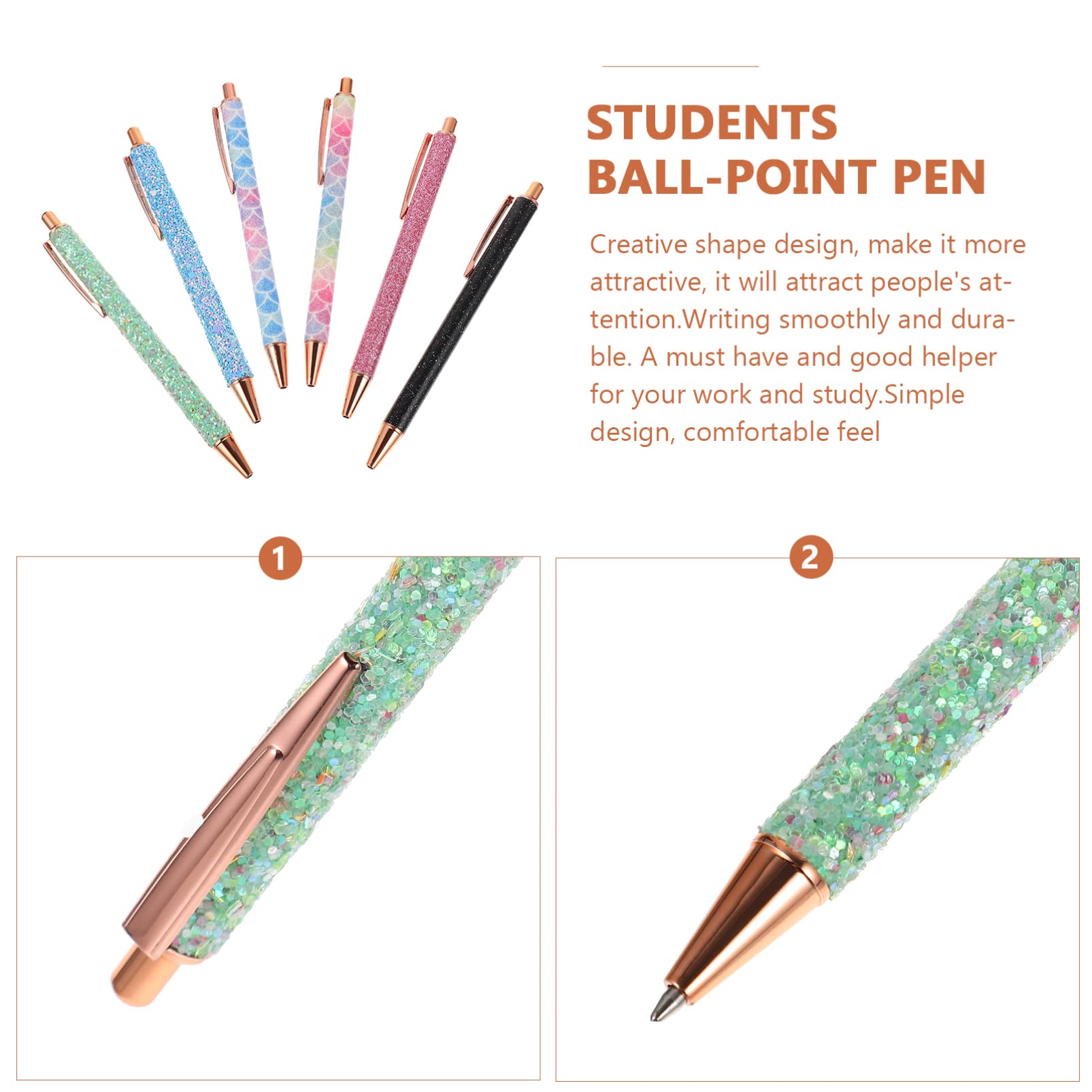 Lot De 5 Stylos À Bille Élégants À Paillettes Design Ergonomique Pour Lécriture Quotidienne Fournitures Scolaires 6 Pièces X 5