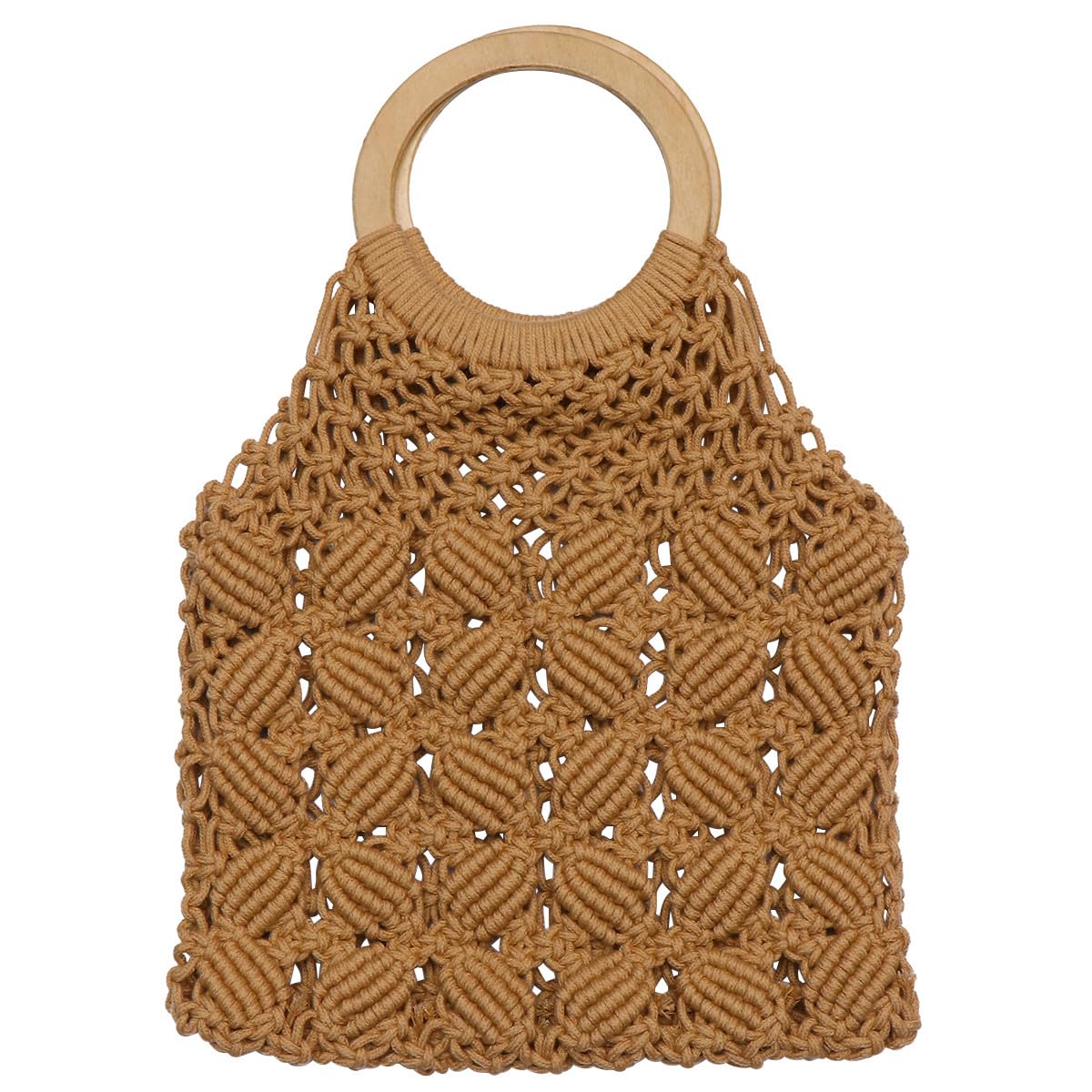 KESYOO Borsa Tote da Donna Intrecciata a Mano in Corda di Cotone Marrone Chiaro Borsa da Spiaggia Pratica Estiva per Ragazze per Shopping Escursioni e Uso Quotidiano