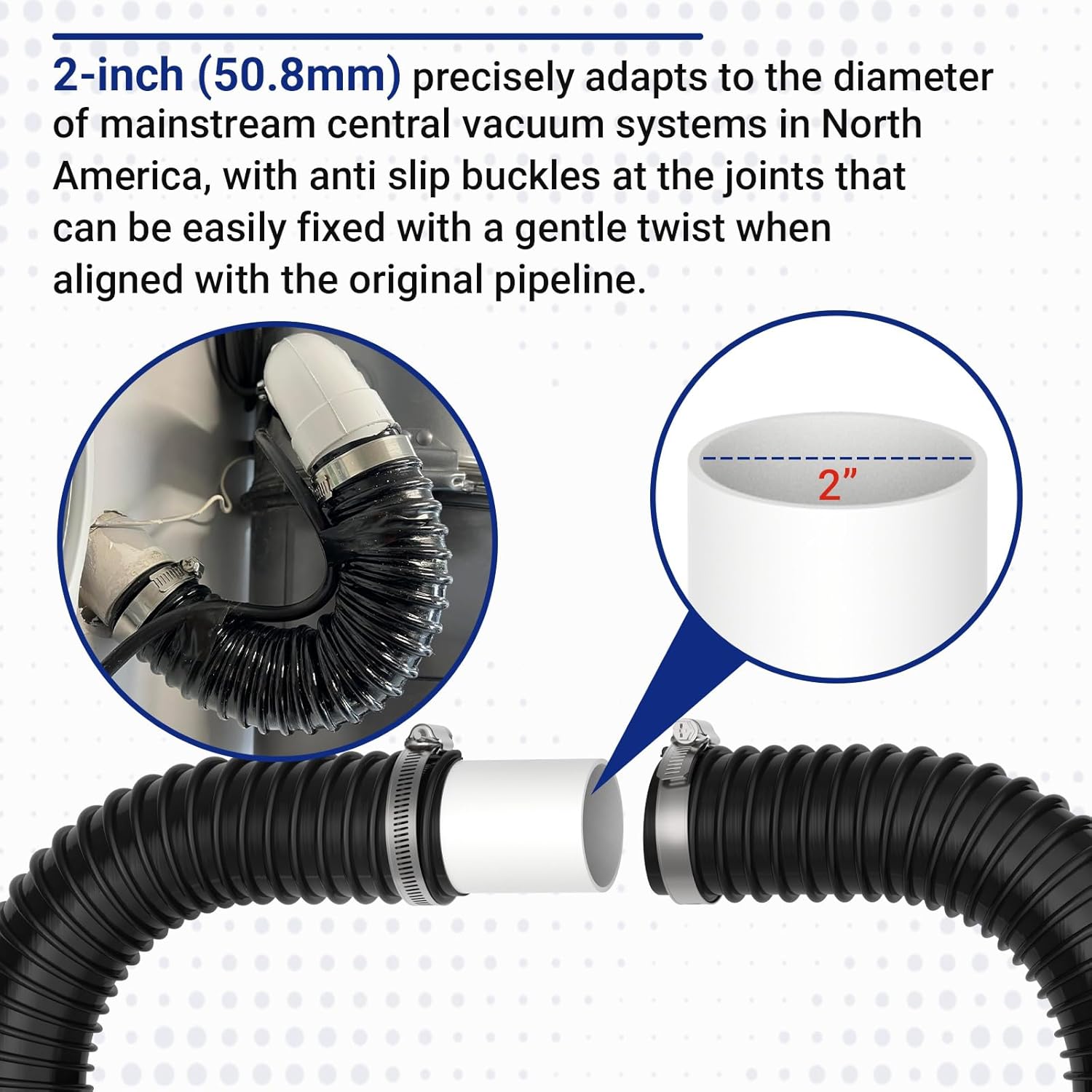 Easy Retrofit Flexible Pipes, 2Inch Vacuum Hose Compatible with Compatible with OVO Beam Nutone Central Vacuum Systems, Central Vacuum Flexible Pipes Can Quickly Connect to Existing Pipeline Networks